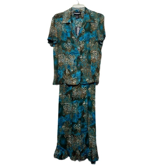 Requirements Dresses & Skirts - Vintage Requirements Teal & Brown Geometric Skirt Set